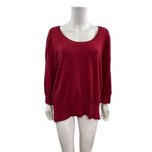Roz Ali Plus Size Red 3/4 Sleeve Round Neck Sweater.